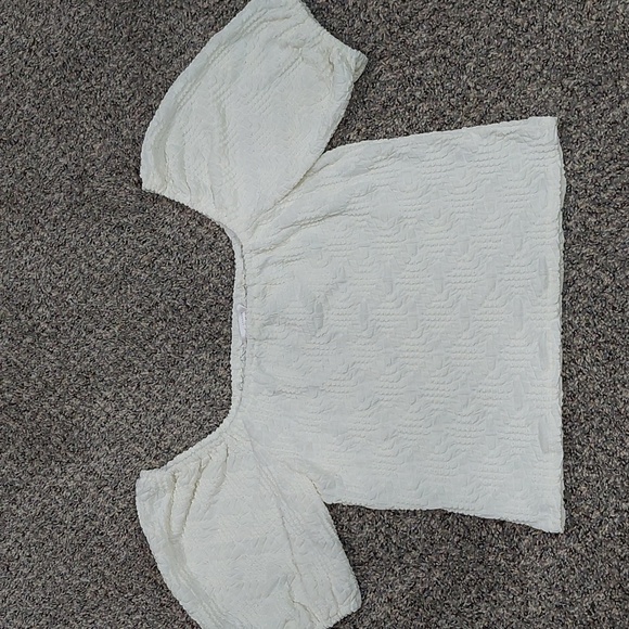 Lauren Conrad Boho Beachy Puff Off The Shoulder Off White Womens Size Large - Picture 6 of 9